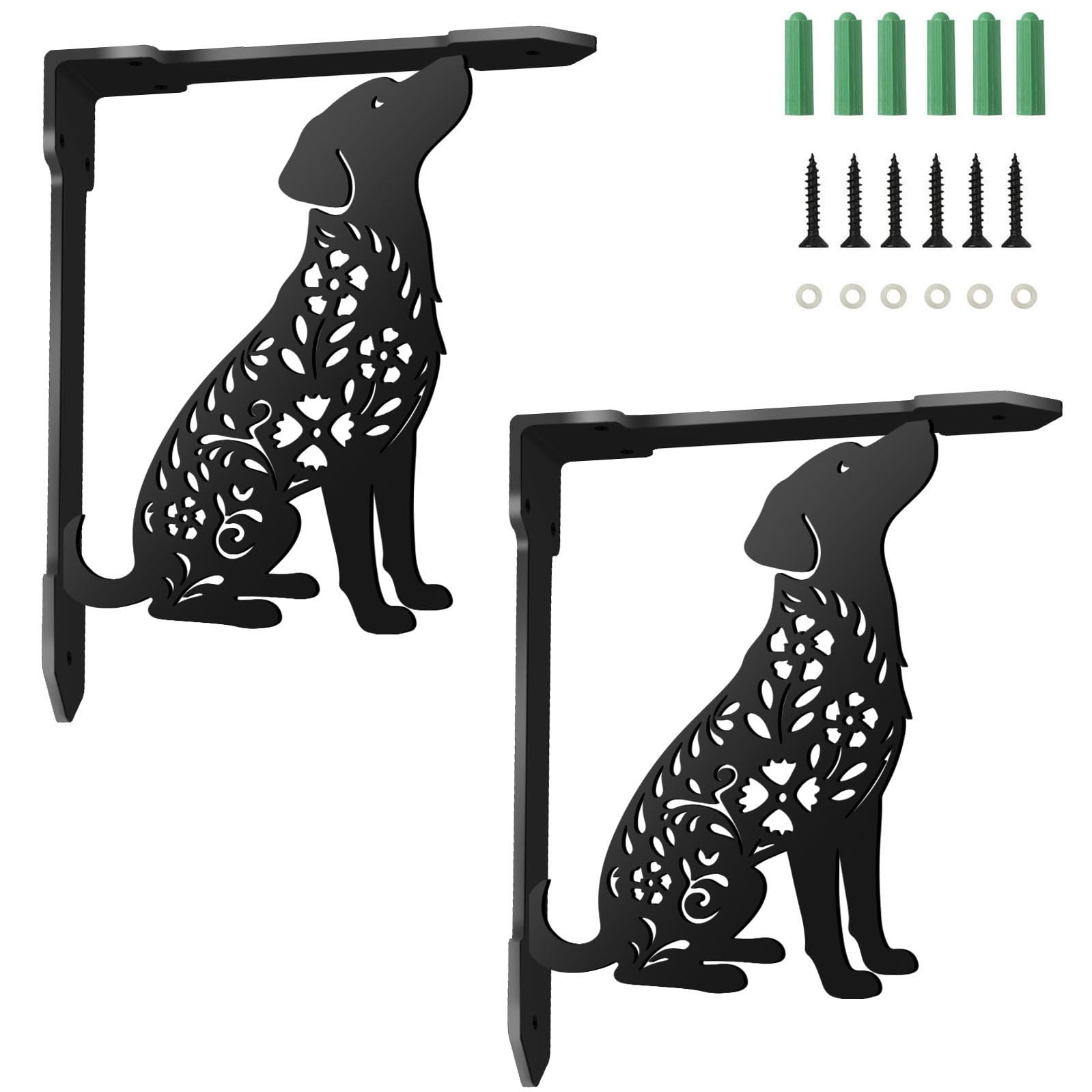 SUPERDANT 2 Pcs Dog Shelf Brackets 21x17cm Metal L Brackets Heavy Duty Triangle Shelf Support Decorative Matte Black Iron for Wooden Board Countertops Coffee Bar