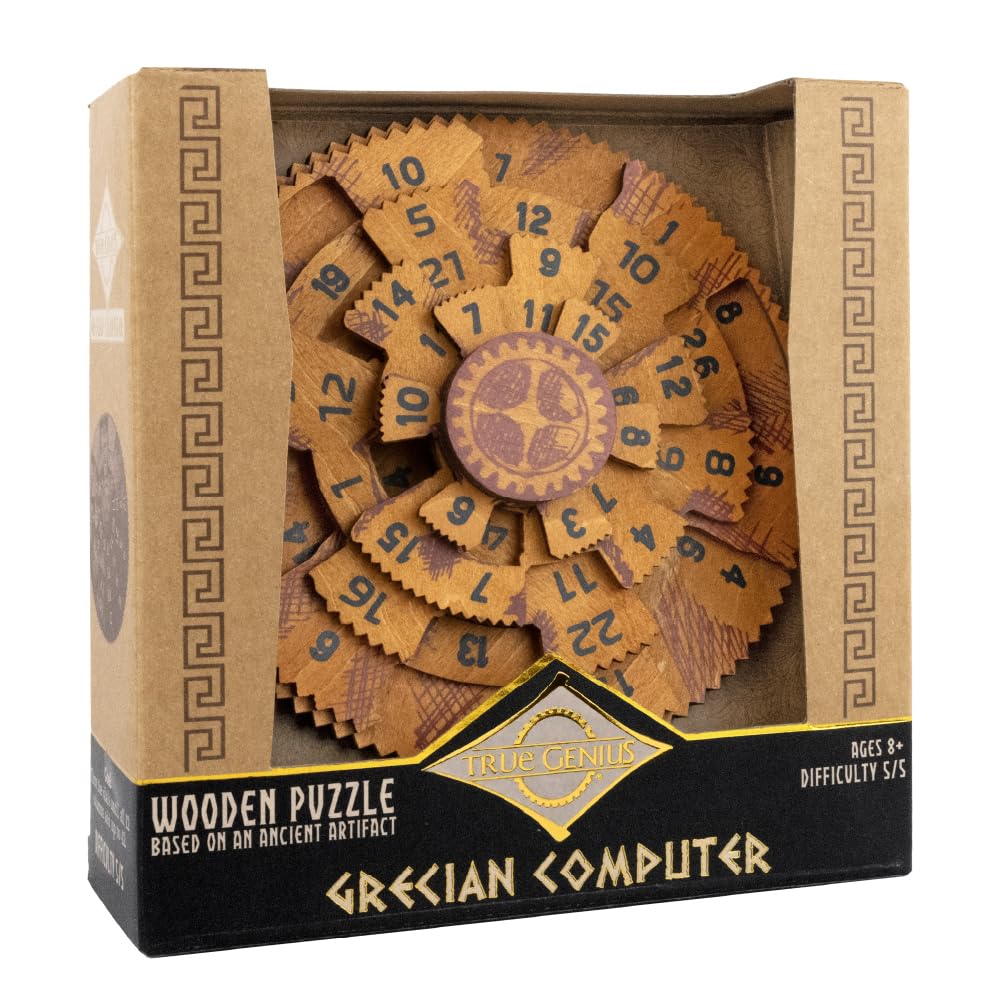The Happy Puzzle Company | True Genius Grecian Computer | Wood Brain Teaser Puzzle Based Ancient Artifacts | Learn Lateral Thinking & Problem Solving Skills | Ages 14+