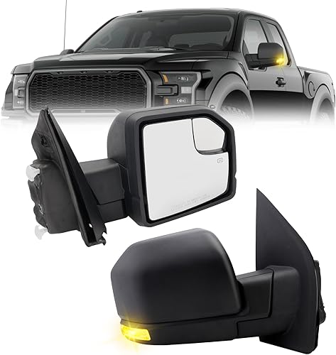 Espejos laterales del pasajero compatibles con Ford F150 2015 2016 2017 2018 2019 2020 Conjunto de espejo con luz direccional, sensor de temperatura