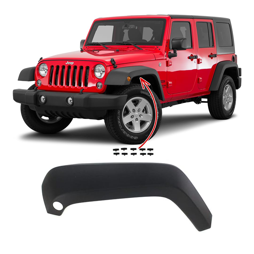 FITRITE AUTO PARTS New Front Left Driver Side Fender Flare For 2007-2018 Jeep Wrangler, 2018 Jeep Wrangler JK, Plastic, Textured Black CH1268119
