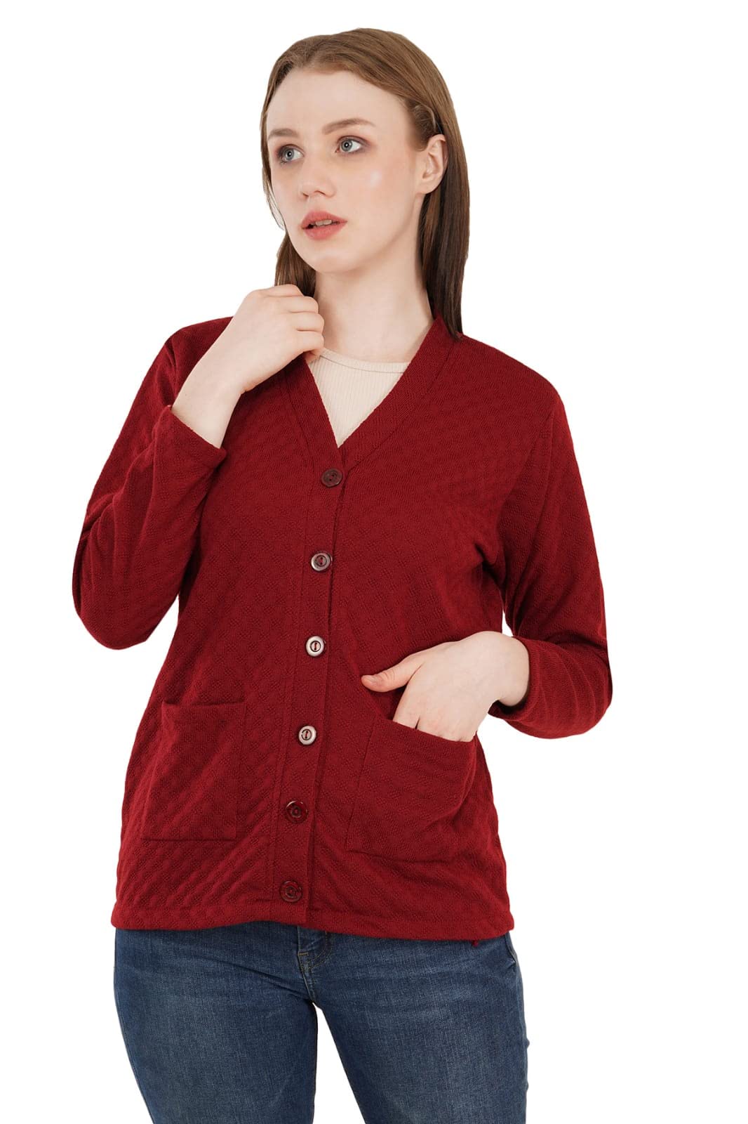 urbanrock Women's Woolen V-Neck Cardigan - Heavy Daffodil Fabric Winter Wear Acropoly Wool Cardigan for Women-picture-37