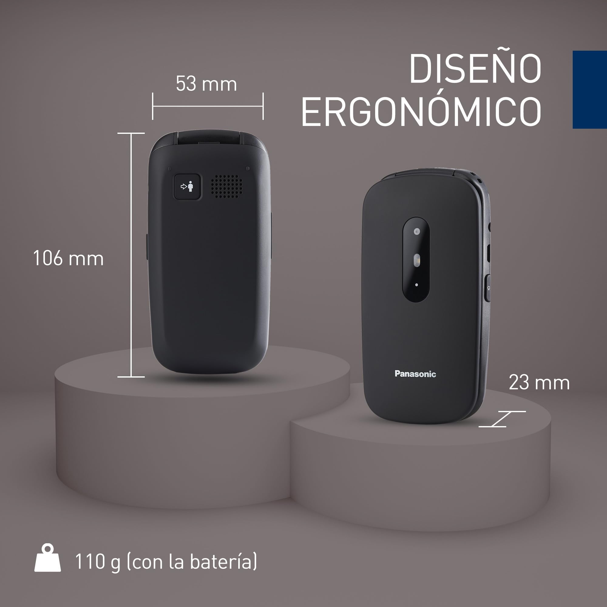 Panasonic KX-TU446EXB Teléfono Móvil Para Personas Mayores (Resistente a Golpes, Cámara, Incluye Auriculares y Cargador, Indicador LED), Negro