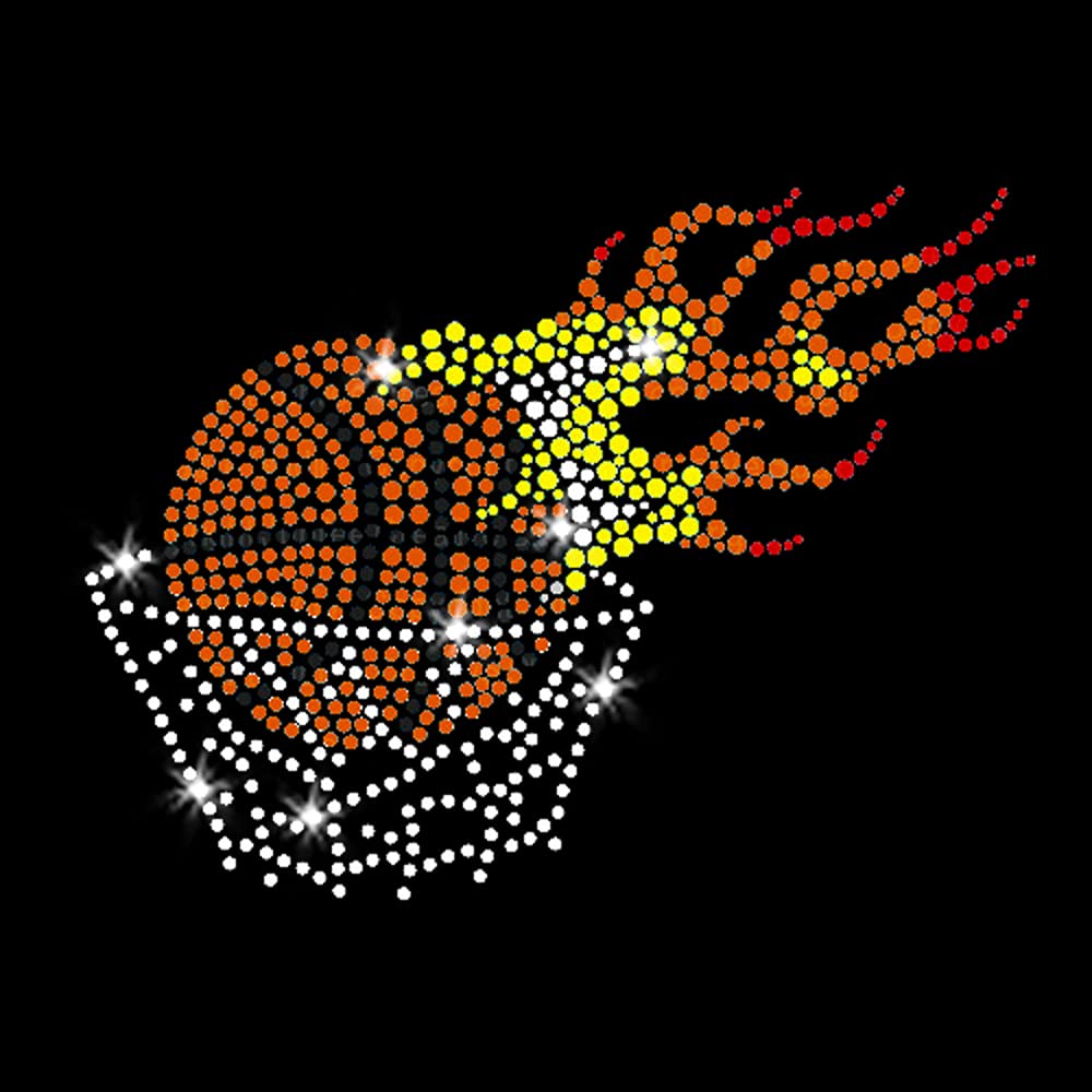 Flaming Basketball Blaze Iron On Rhinestone Crystal T-Shirt Transfer by JCS Rhinestones