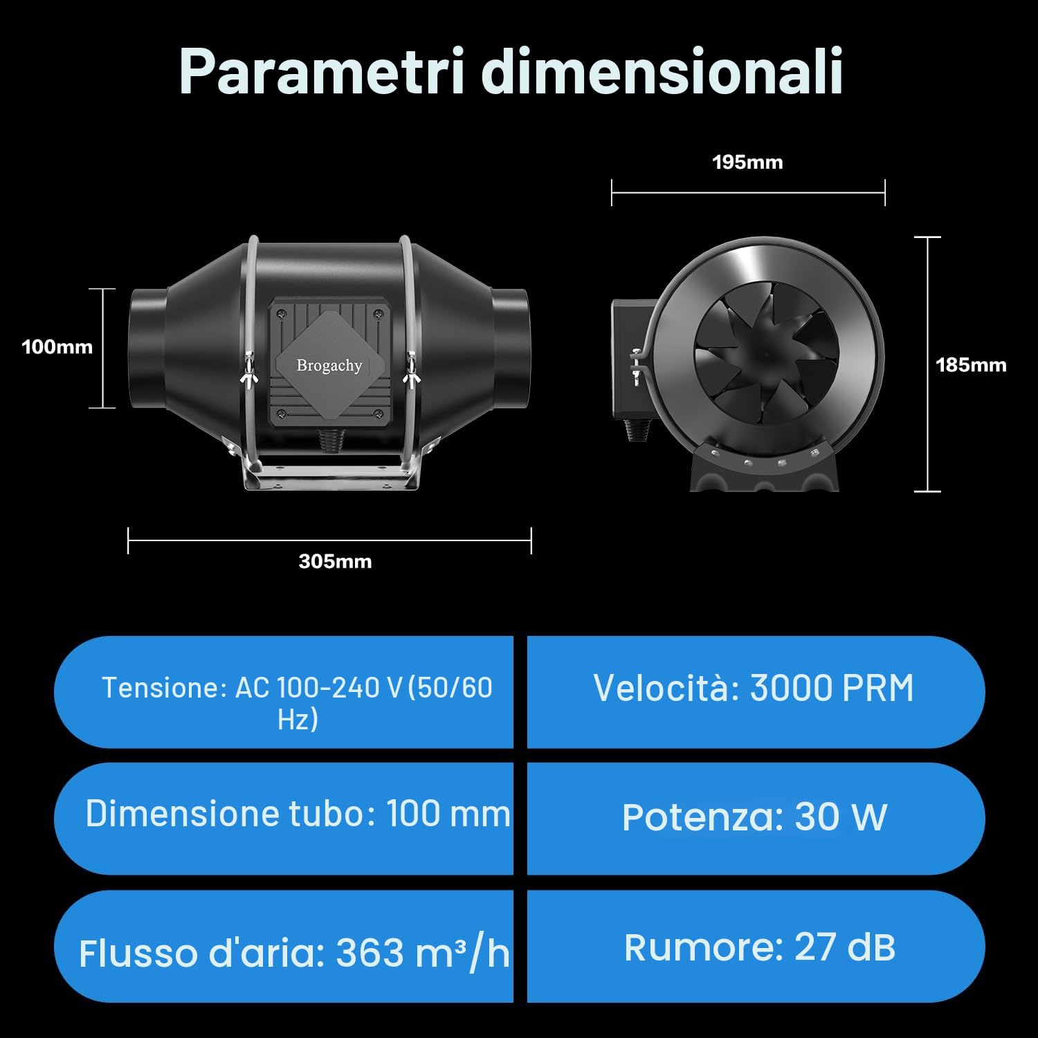 100mm Ventola Aspirazione Wifi App,Con Programmazione di Temperatura e umidità, Ventola di Aspirazione 365m³/ h,Estrattore Aria 3000 RPM,Trifase EC Motore,Per Ventilazione,Tenda di crescita.
