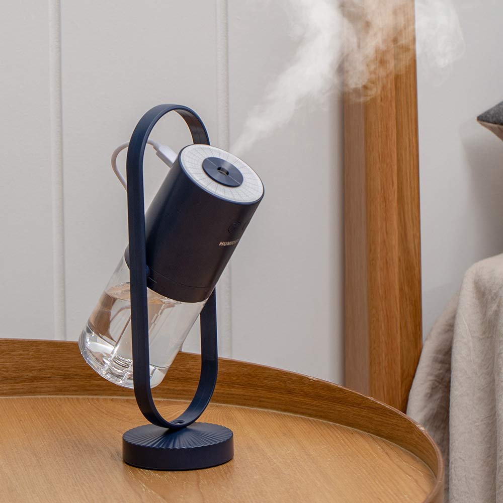 Mini humidificador portátil, 200 ml, pequeño humidificador de vapor frío con luz nocturna, humidificador de escritorio personal USB para dormitorio de bebé, viaje, oficina, hogar-Dark blue