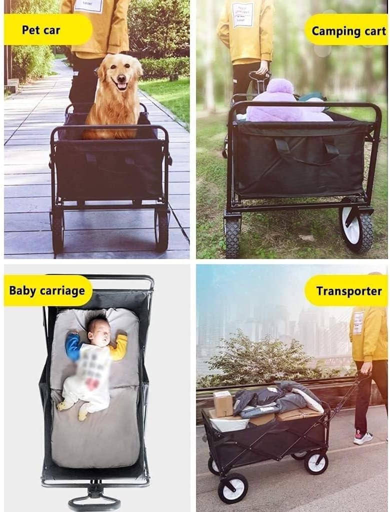 Outdoor Folding Utility Wagon with Adjustable Handle, Brake System, Large Capacity 80kg Garden Cart, Portable(Style 3)