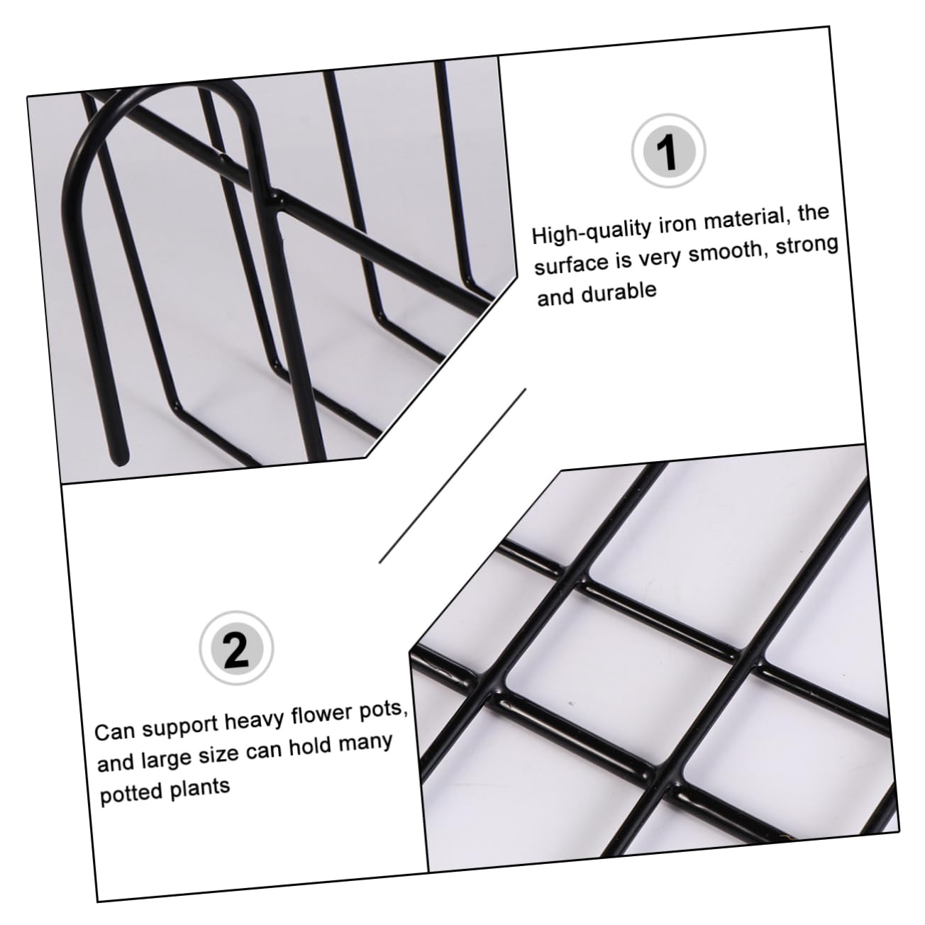 Supporto per Fioriera in Metallo Quadrato Decorativo per Balcone Nero