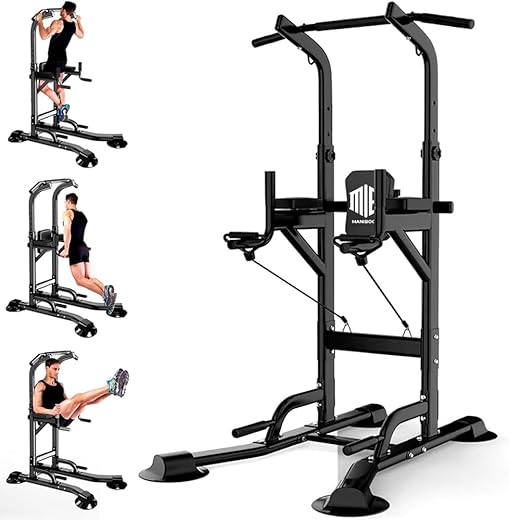 Multifunctional pull-up machine height adjustable 2.35 m supports 220 kg – Training and Bodybuilding Station with Bottom Bar for Gym and Calisthenics at Home, Pull Up Station Power Rack