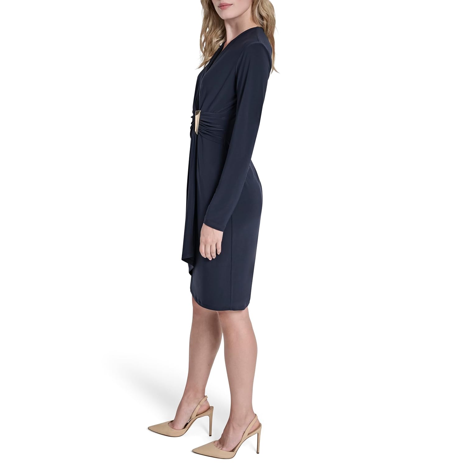DKNY Women's Long Sleeve Surplice Neck Sheath Dress - Image 4