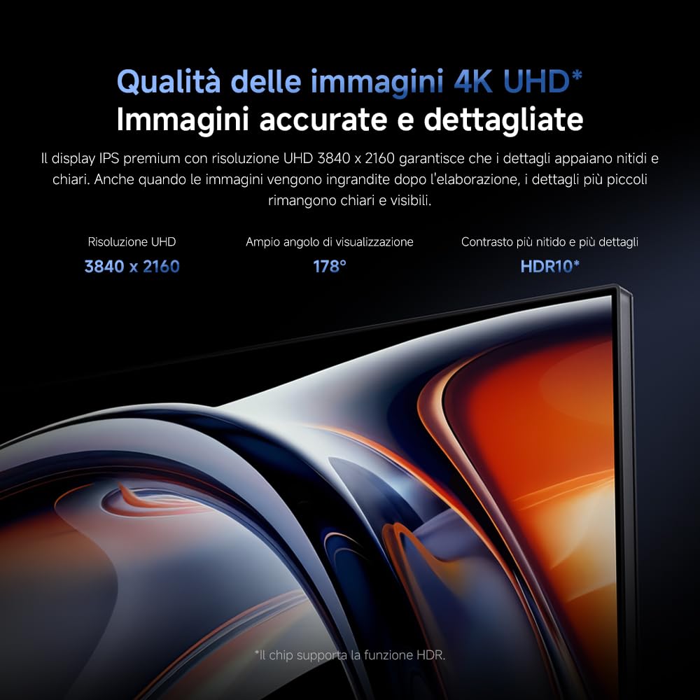 XIAOMI A27Ui Monitor UHD 4K da 27 Pollici, IPS, HDR10, 100% sRGB, 95% DCI-P3, Ricarica Inversa 90W, Certificazione TÜV Low Blue Light (3840 x 2160/HDMI 2.0/DP 1.4/Type-C 90W Output)