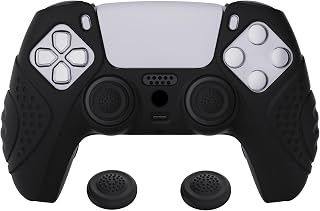 eXtremeRate PlayVital Guardian Edition Funda de Silicona de Tacto Suave para ps5 Mando, Carcasa Antideslizante de Protección para ps5 Control con 2 Tapas de Joysticks - Negro