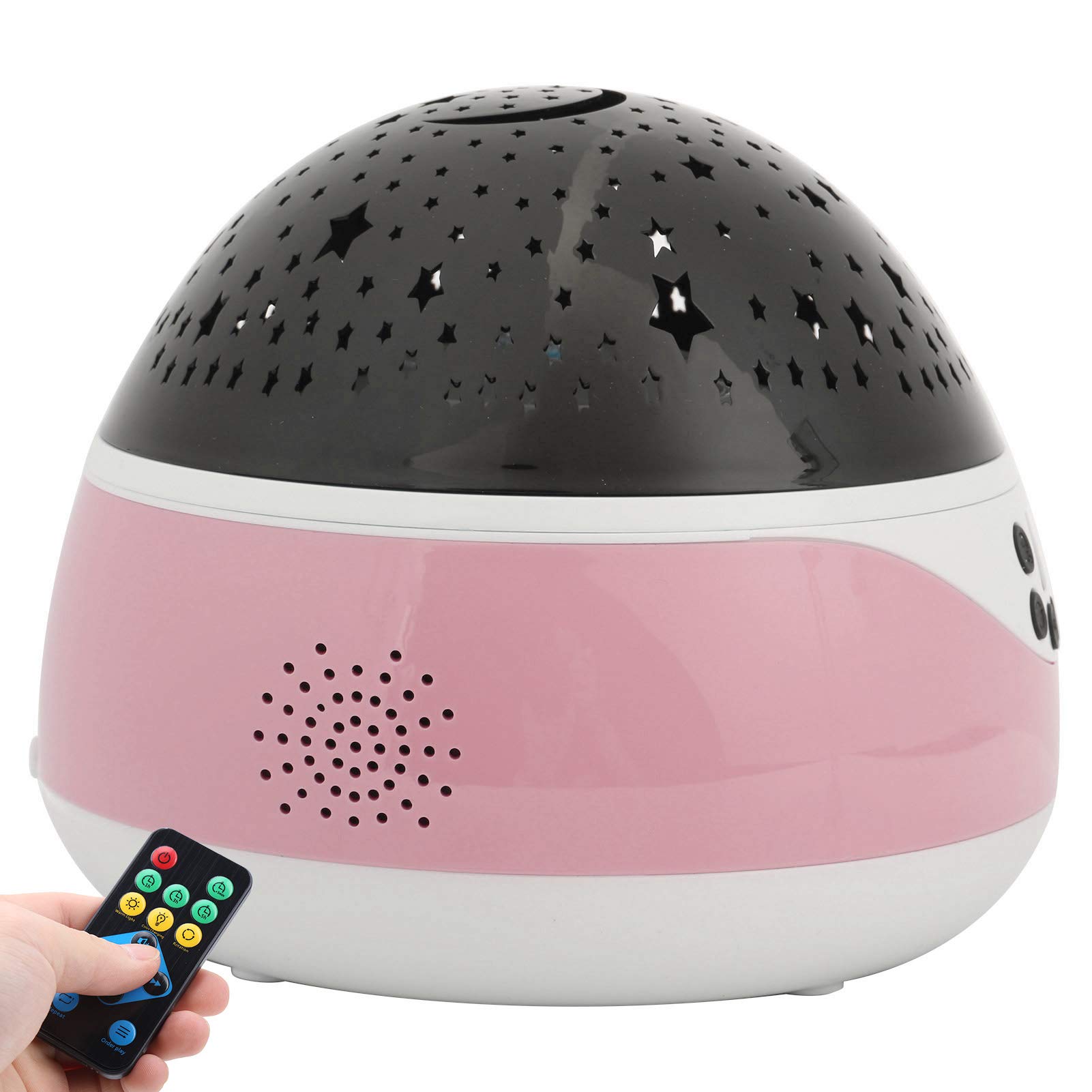 de Luz Nocturna con Control Remoto y Música para Niños, Pantalla LED, Rotación de 360 ​​grados, Material ABS, 14,5x14,5x13,5 Cm (Rosa)