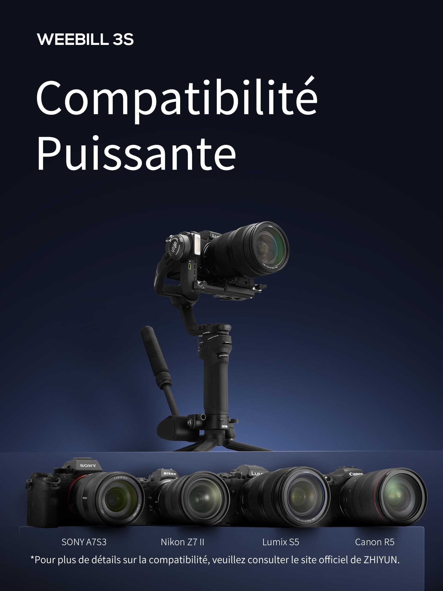 ZHIYUN Weebill 3S Combo [Officiel] Stabilisateur de cardan pour DSLR et Appareil Photo sans Miroir, stabilisateur 3 Axes avec trépied/poignée/Repose-Poignet/lumière/Sac, pour Nikon, Canon, Sony, etc
