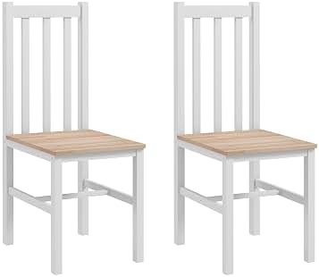 HOMCOM Juego de 2 Sillas de Comedor Silla de Cocina con Respaldo de Listones Marco de Madera de Pino para Sala de Estar y Comedor Carga 120 kg 38,5x47,5x99 cm Blanco y Natural