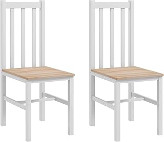 HOMCOM Juego de 2 Sillas de Comedor Silla de Cocina con Respaldo de Listones Marco de Madera de Pino para Sala de Estar y Comedor Carga 120 kg 38,5x47,5x99 cm Blanco y Natural
