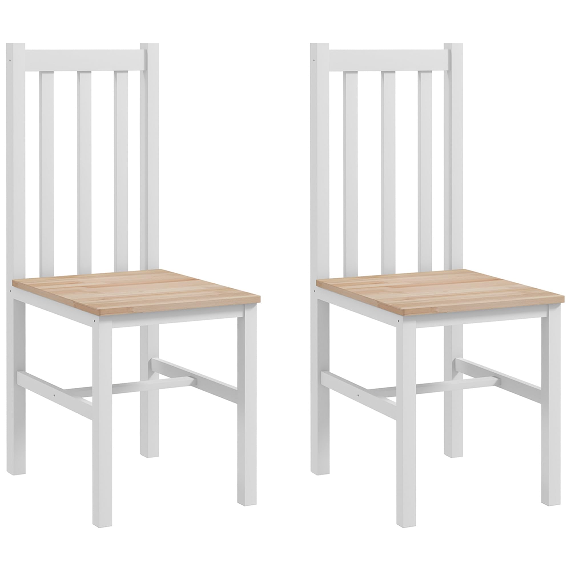 HOMCOM Juego de 2 Sillas de Comedor Silla de Cocina con Respaldo de Listones Marco de Madera de Pino para Sala de Estar y Comedor Carga 120 kg 38,5x47,5x99 cm Blanco