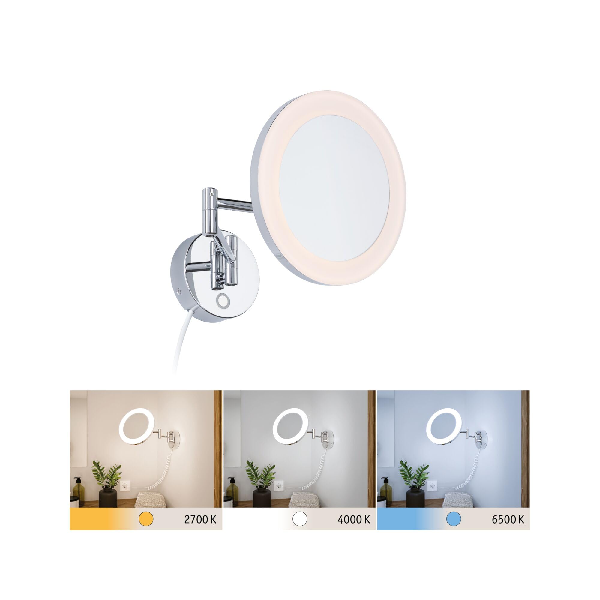 Paulmann 71148 LED Kosmetikspiegel Masua IP44 White Switch 55lm 230V 4W Chrom 3-fach Vergrößerung