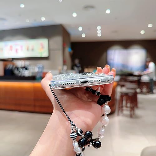 Miniatura 7 de Compatible con iPhone 11 Pro Max - Funda transparente con diseño de estrella con purpurina de perlas en 3D y pulsera de perlas, diseño de cadena