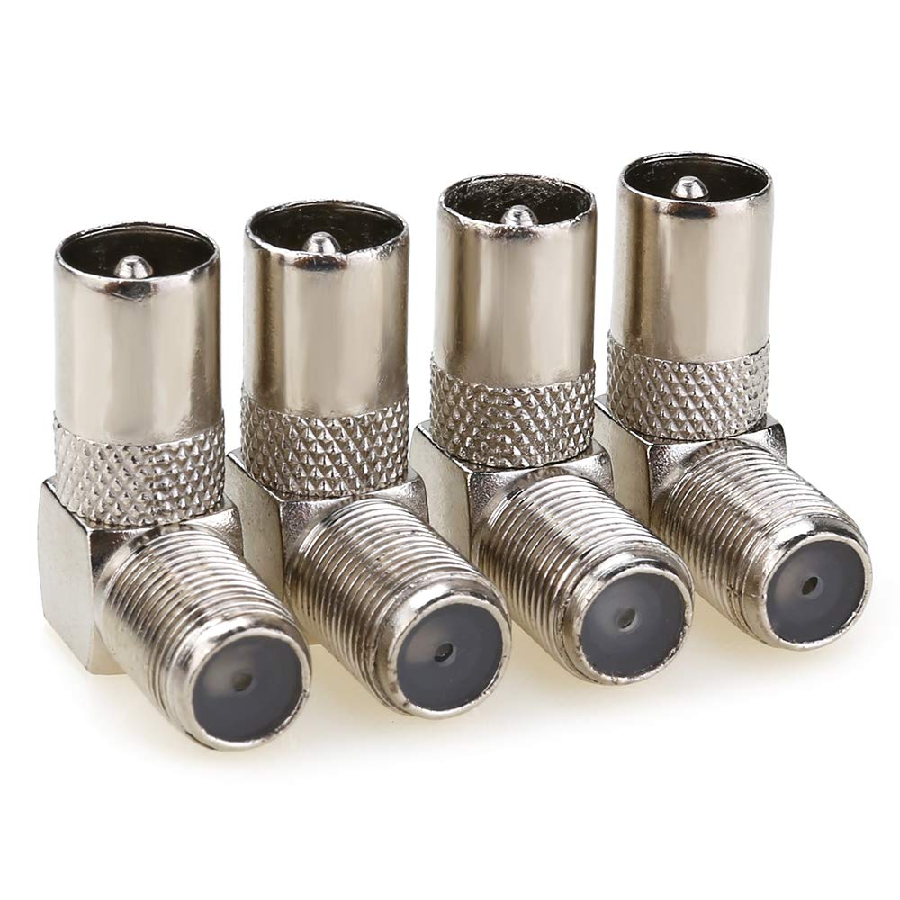 JEEUE 4PCS TV Aerial Male Coax Plug to F Socket 90 Degree Right Angle Angled Adaptor Connector
