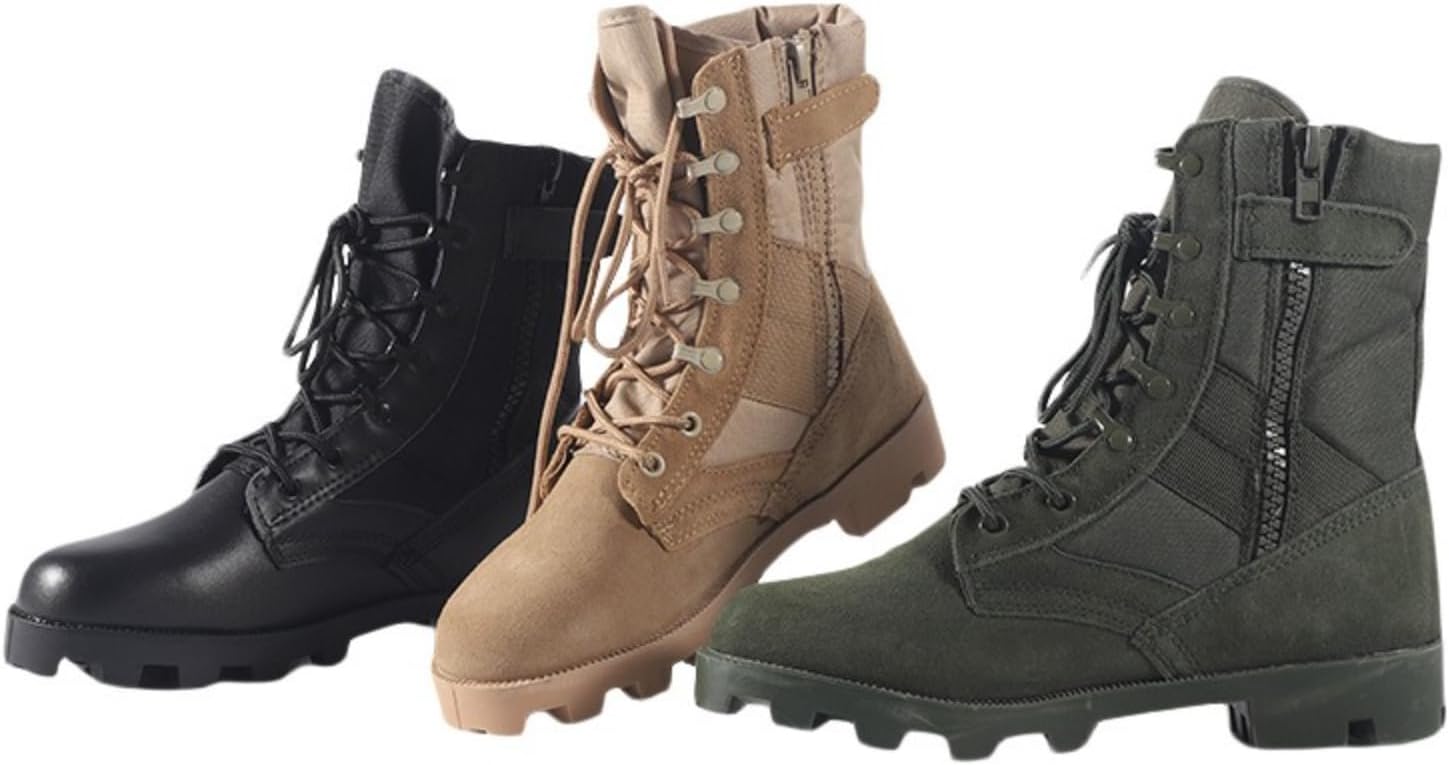 Men's Suede Leather High Top 8 Inch Lace Up Military Tactical Boots for Work Jungle Outdoor Lightweight Combat Motorcycle Booties Police Army Shoes