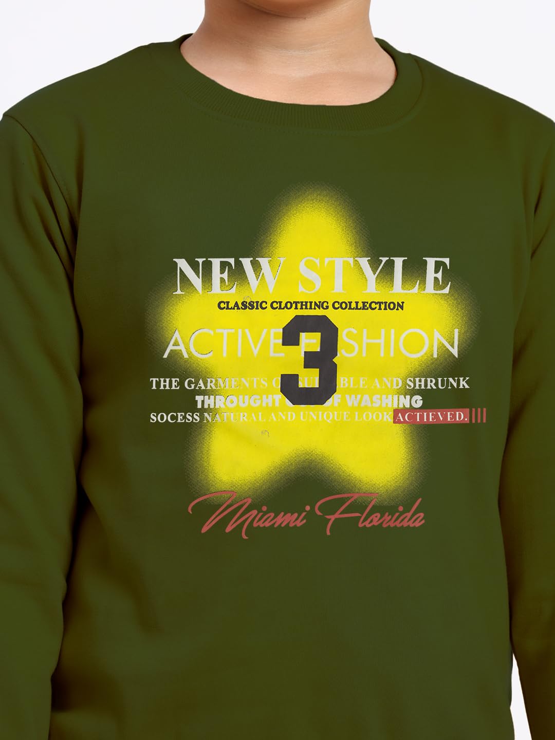 FUNKOOL Boys Regular Fit | Premium Cotton Fleece |Full Sleeves|Round Neck|Trendy Winter Wear| Sweatshirts for Boys and Girls -Olive 1