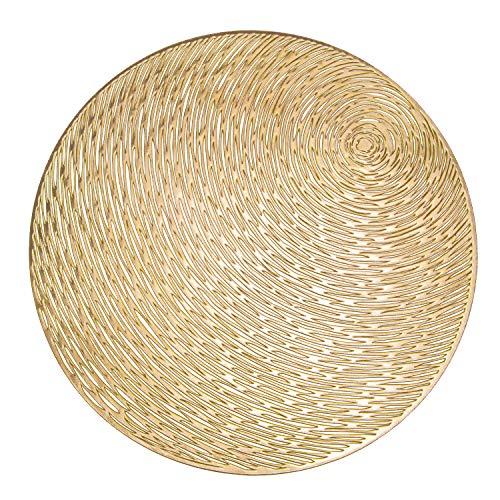 Set of 6, Gold Metallic Vinyl Round Placemats Laminated Plastic Morden Dining Table Decoration, Lily by Snowkingdom