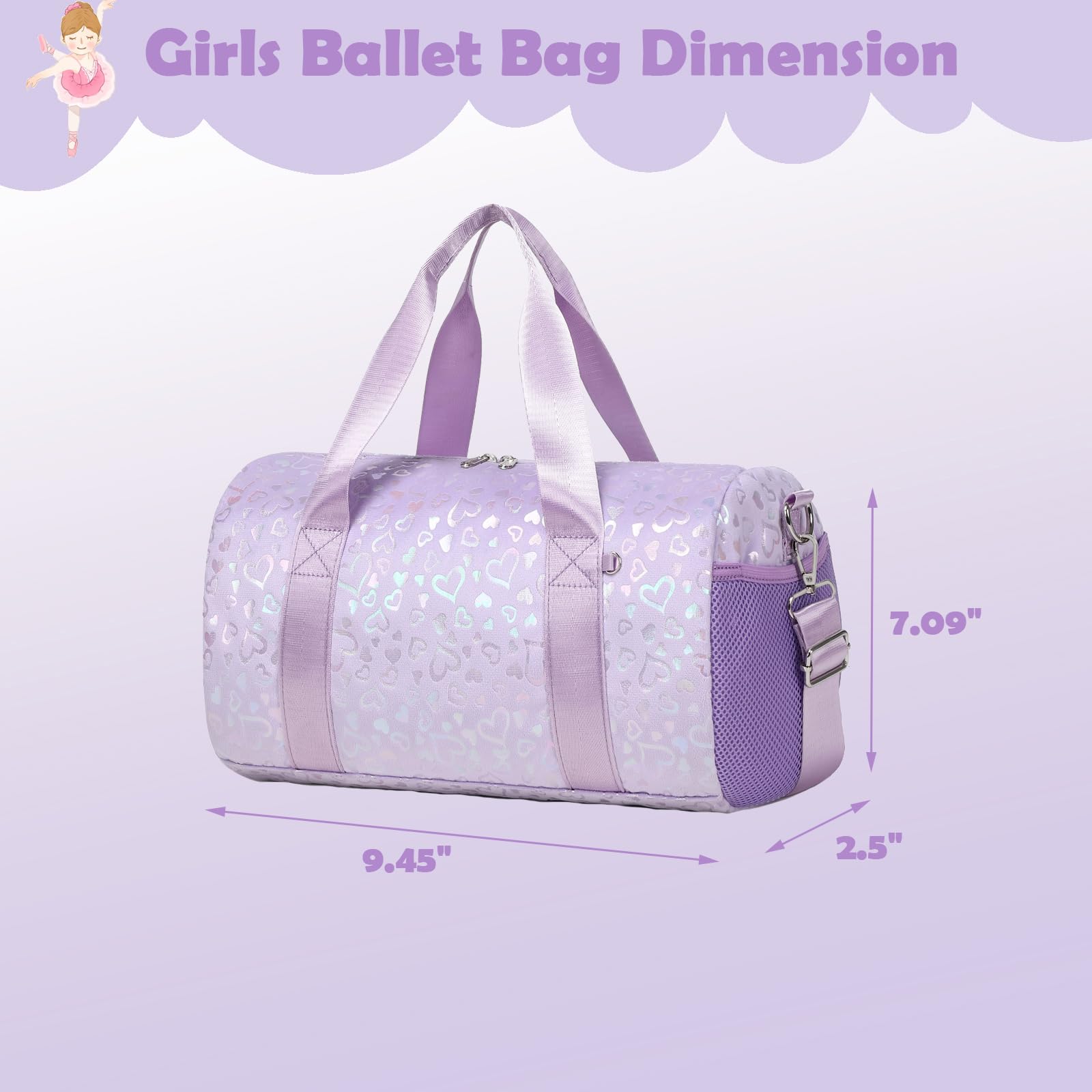Sac de sport pour fille, Love Purple, Sac de danse pour filles