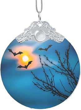 Bat Under Night Sky Pattern Christmas Glass Silver Metal Buckle Pendant Decorations Suitable for Home Shopping Malls and Holiday Celebrations