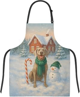 Hello Winter Vintage Dog Enjoys Snowy Day with Snowman Apron for Cooking Grilling Baking Painting Gardening