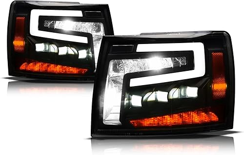 Alpha Owls 8709931 Tri-Pro Series - Faros delanteros de proyector LED completo con barra de luz LED blanca y señal secuencial, ámbar negro para