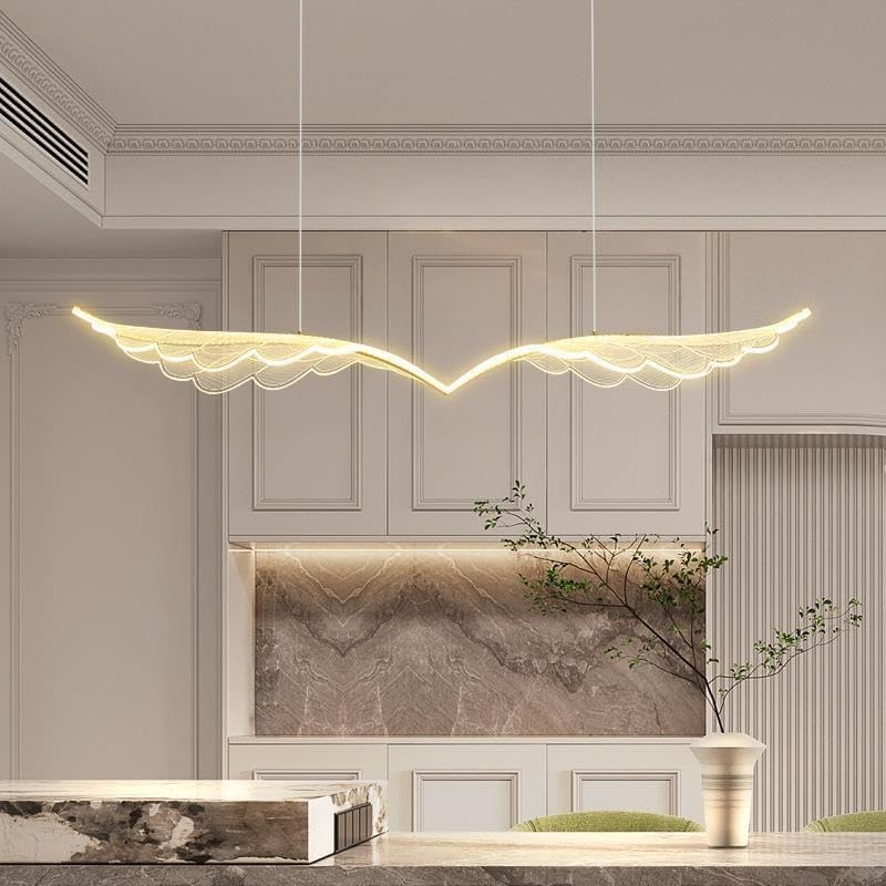 Image of Modern Wing-Shaped Linear Chandelier for Living Room & Dining Room | Smart Jhumar Lighting Alexa & Google | Artistic LED Ceiling Hanging Light, 3-Color Adjustable