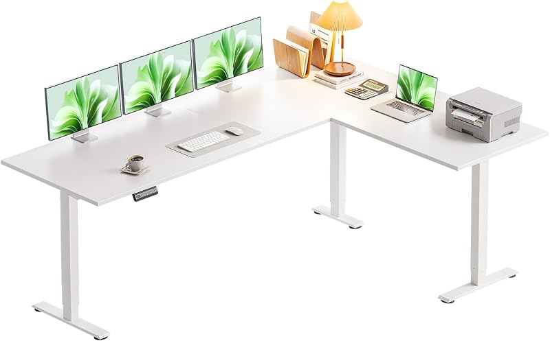 Casaottima 71 Inch L Shaped Electric Standing Desk, Home Office, White | Reversible Corner Desk with Height Adjustment, Ergonomic Sit Stand Table for Home Office, Computer Workstation