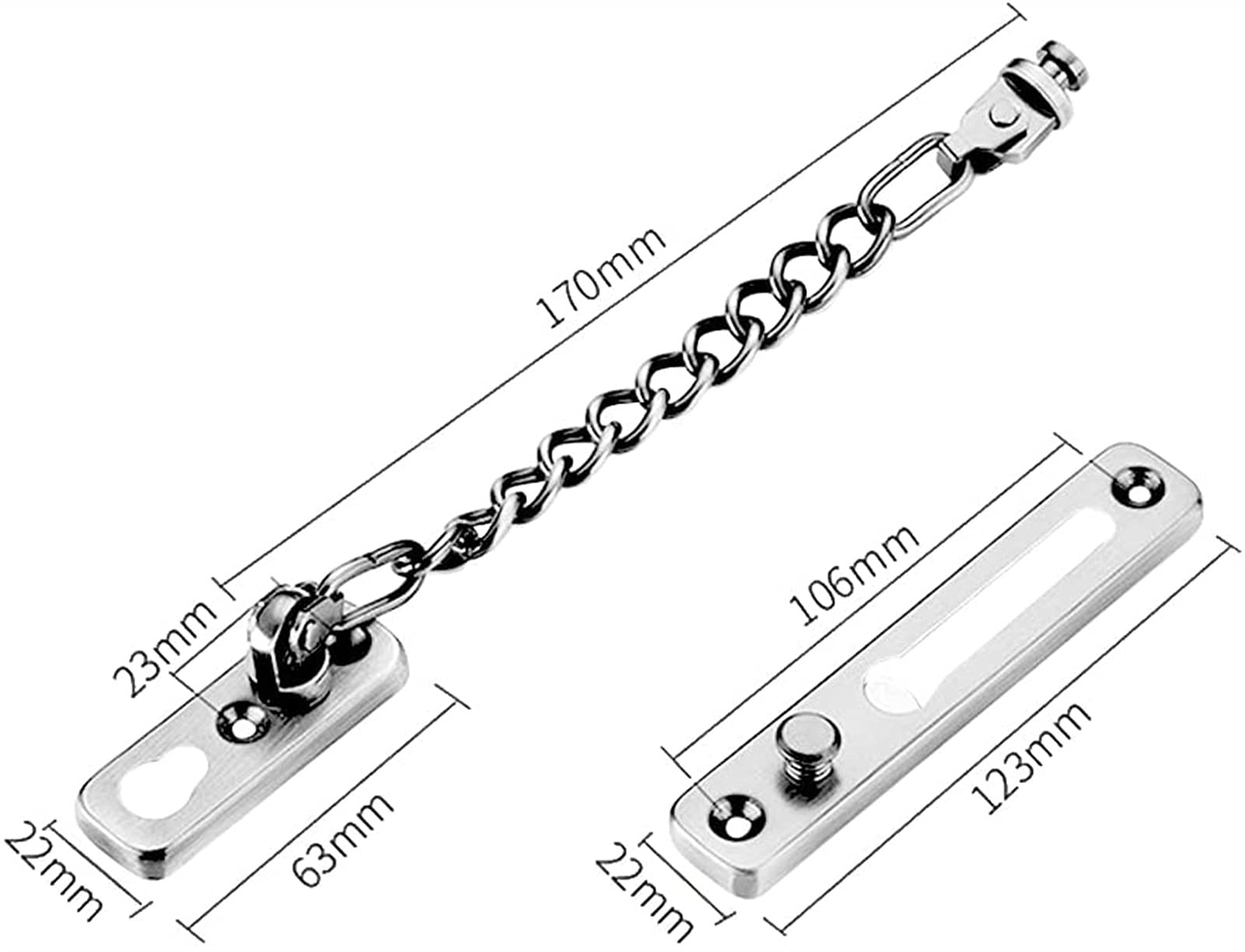 BATLAM Anti-Diebstahl-Kette Türkette Edelstahl Anti-Diebstahl-Schloss Schnalle Haushalt Türriegel Türschnalle Anti-Diebstahl-Schnalle Sicherheitsschloss Tür (Farbe : Schwarz) (Silber)