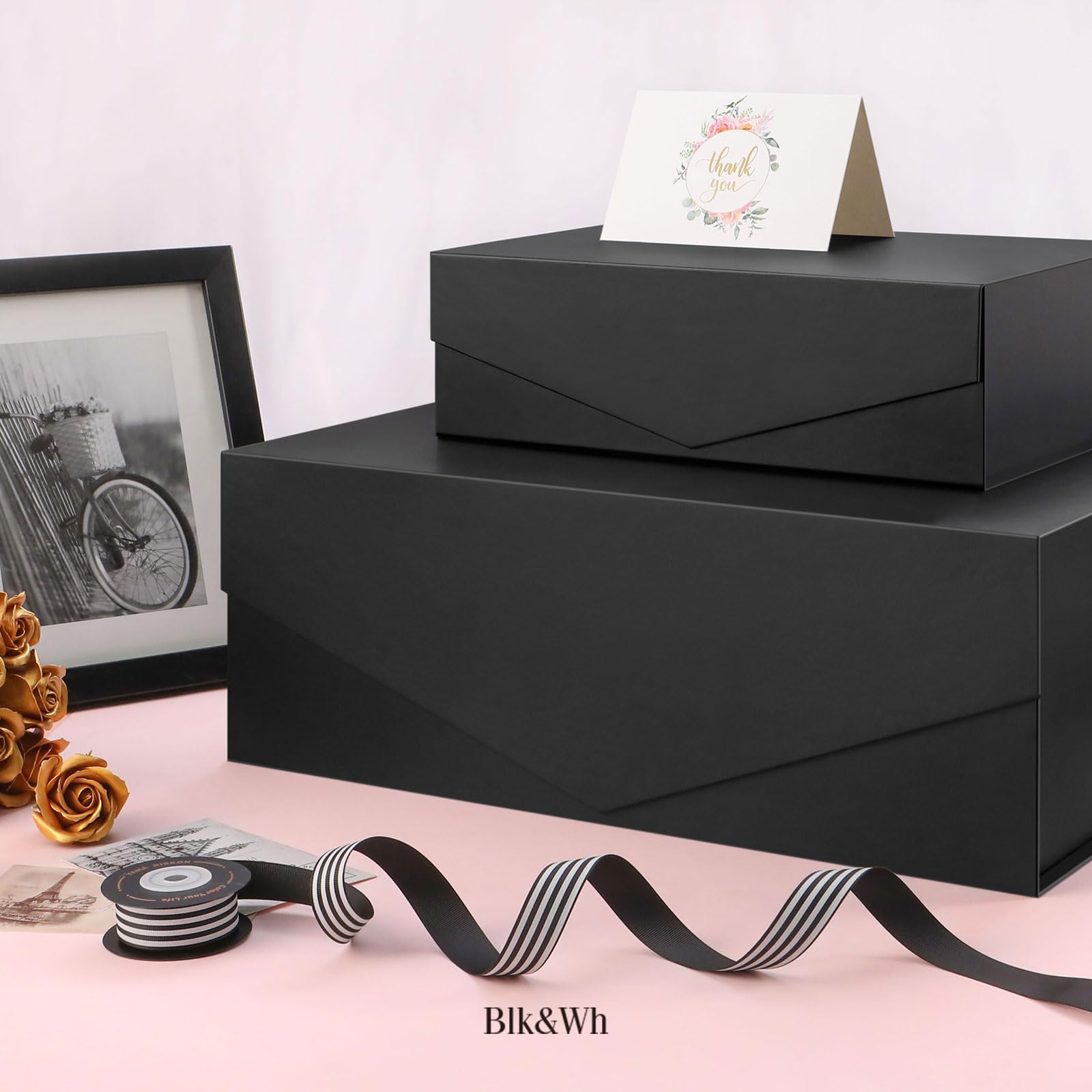BLK&WH Extra große Geschenkbox mit Deckel, 50,8 x 40,6 x 17,8 cm, schwarze Geschenkbox für Kleidung und große Geschenke (mattschwarz) | Schwarze Geschenkbox für Kleidung und große Geschenke