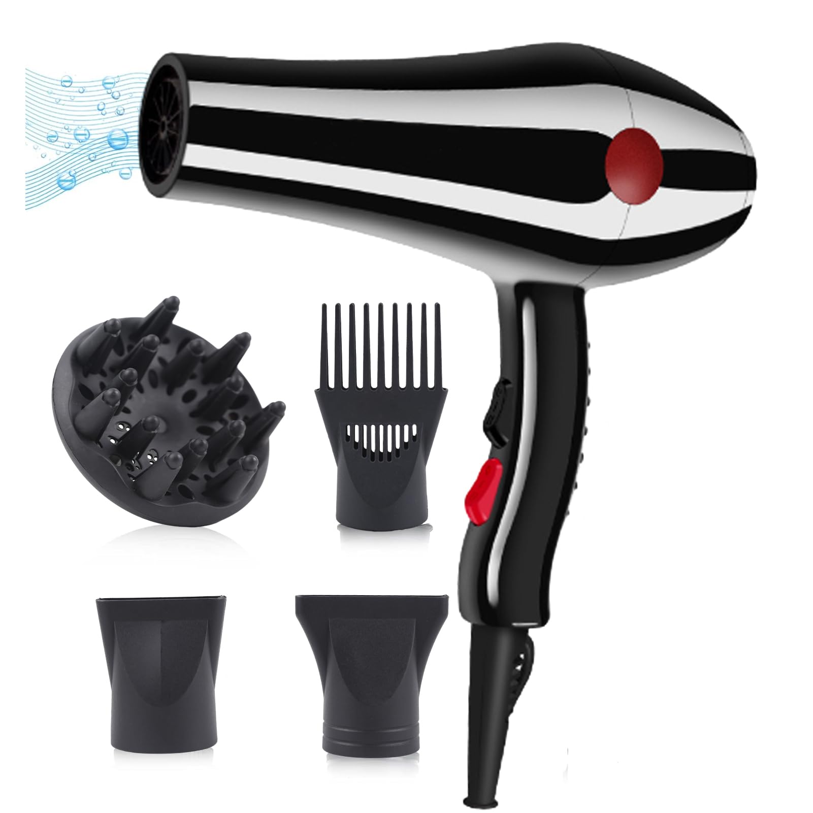 2000W Powerful Professional Hair Dryer,4 Airflow Settings- Ideal for Personal and Salon Use With Concentrator Nozzle and Diffuser (A)