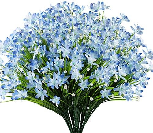 URSTOUD 6 Bundles Artificial Daffodils Flowers, Fake Artificial Greenery UV Resistant No Fade Faux Plastic Plants for Wedding Bridle Bouquet Indoor Outdoor Home Garden Kitchen Office Table Vase (Blue)