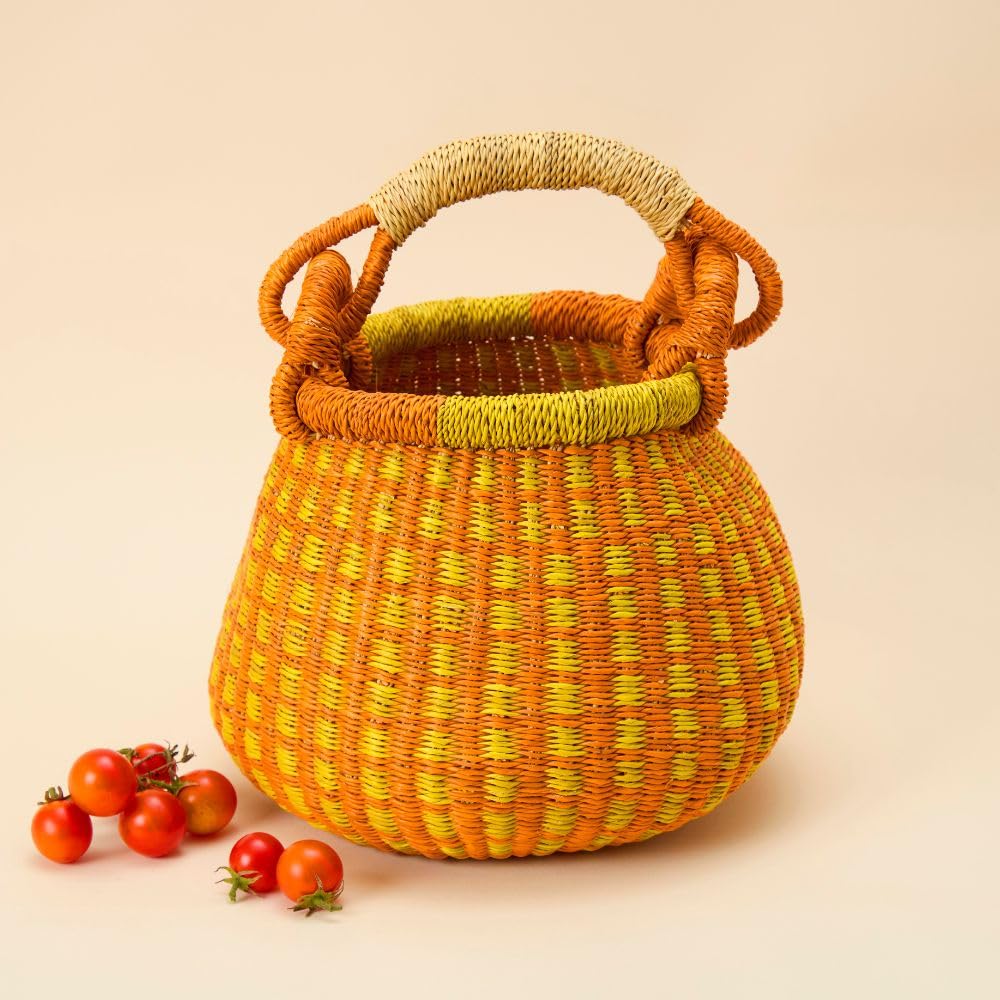 Small African Bolga Pot Basket Yellow and Orange