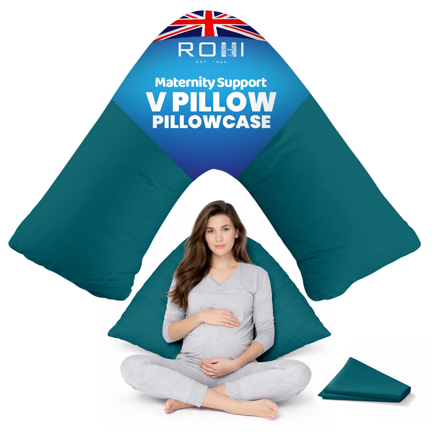 Rohi Orthopaedic V Pillowcase Only – 100% Microfibre Anti Allergy Triangle Pillowcases for Nursing, Maternity & Pregnancy V Pillows – Super Soft & Breathable V Case Only (Teal)
