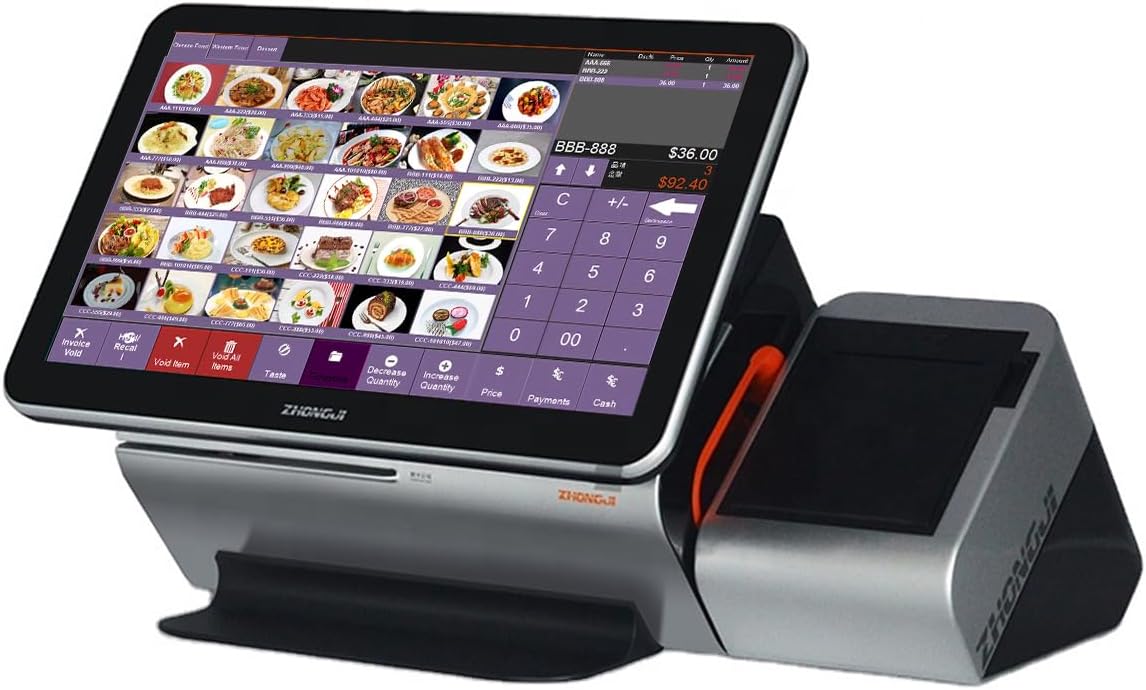MEETSUN All in One POS System,Cash Register for Retail and Restaurant, Includes 15.6" Touch Screen,Built in 80MM Thermal Printer,Windows 10pro, POS Software (700-LS001)