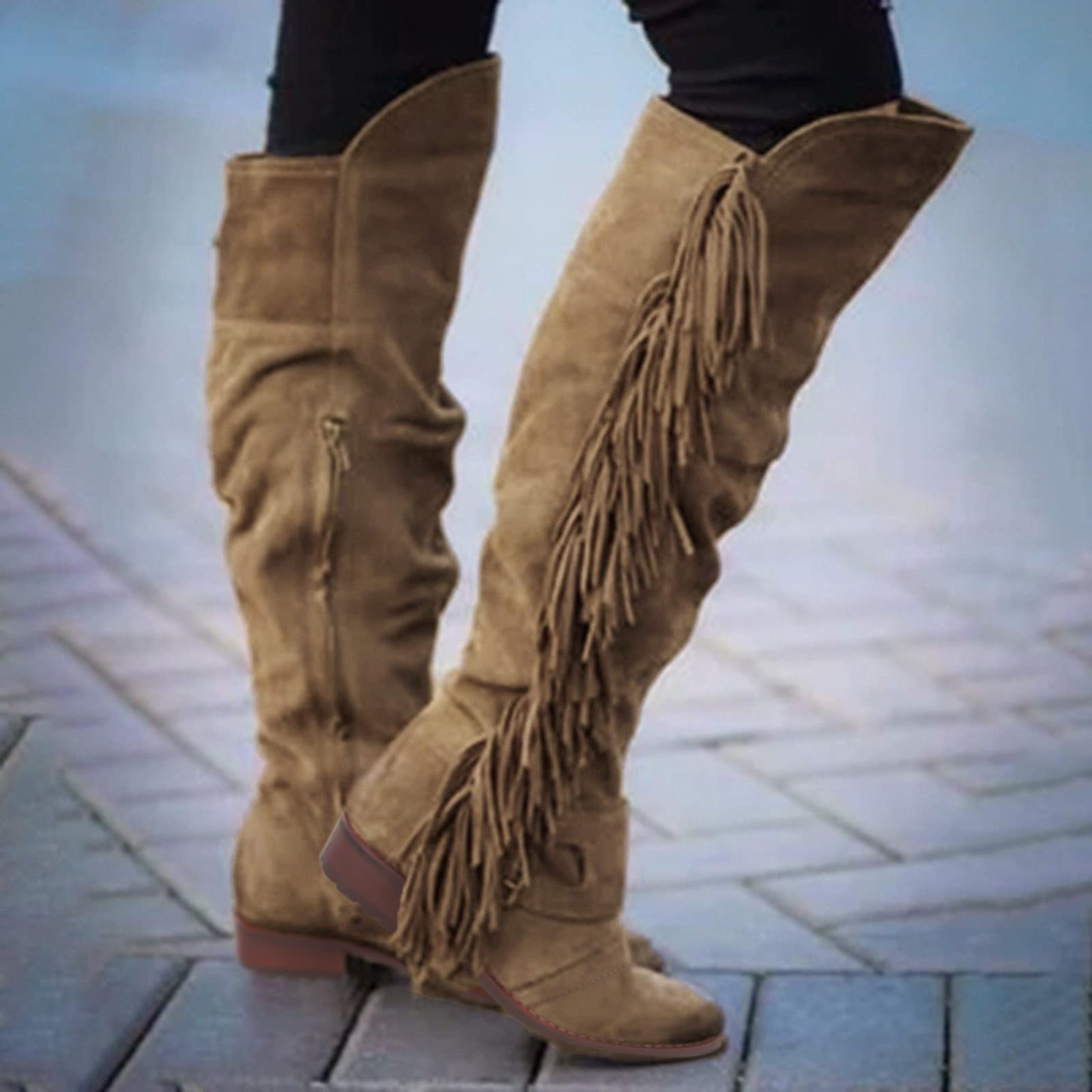 Knee Boots Casual The Over Retro Long Heels Fringe Shoes for Women Boots Women's Boots Calze X Stivali in Gomma Anfibi Pelle Donna