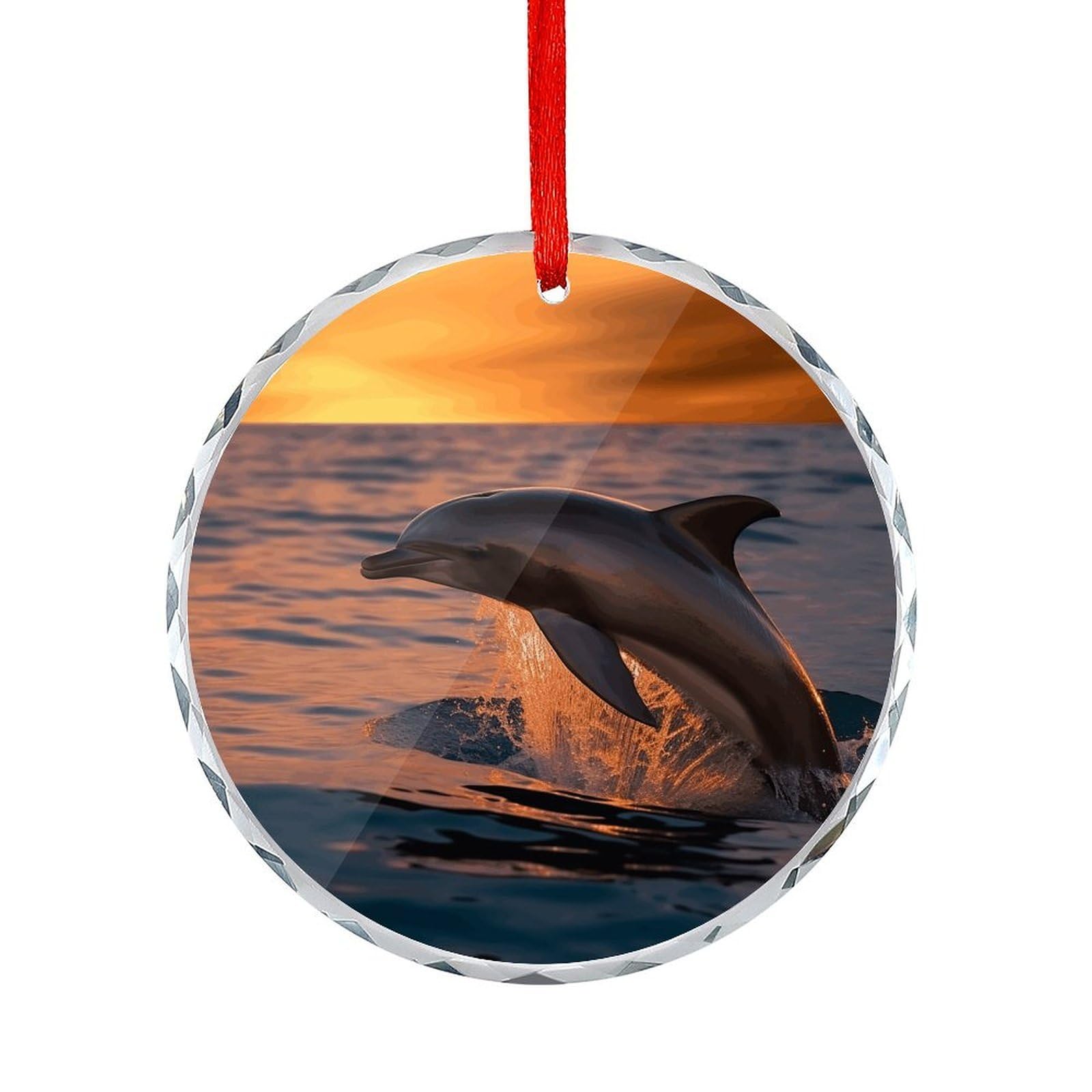 Fodpand Women's Style Dusk Dolphin Round Glass Ornament Keepsake Gift Exchange Ideas Car Decor,Christmas Ornaments For Tree Window Garden Ornaments