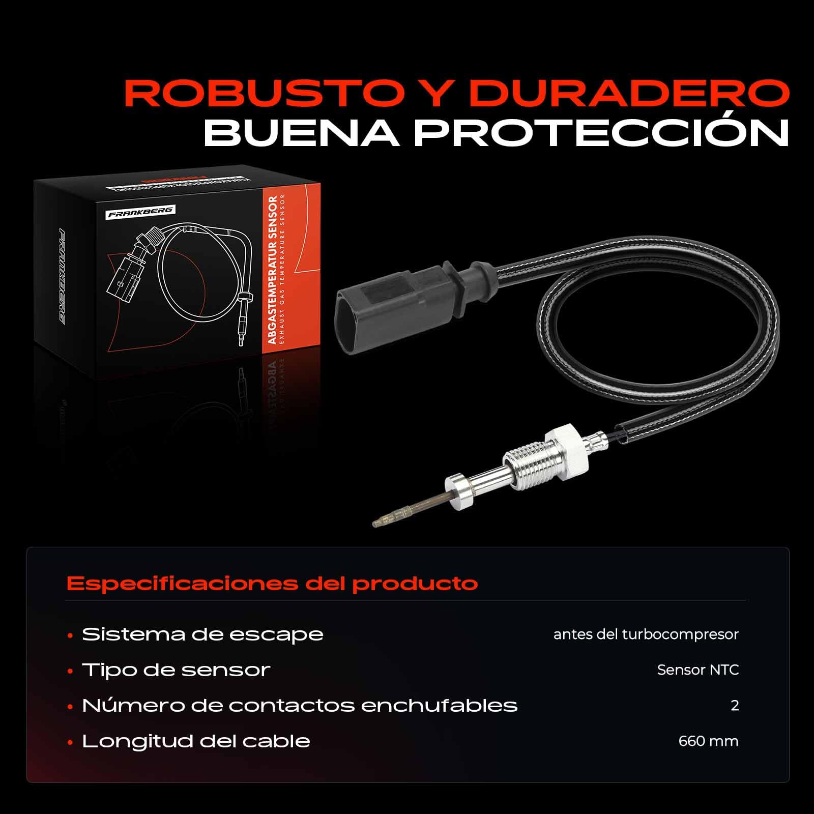 Frankberg Sensor de temperatura de gases de escape antes del turbocompresor 2 Polos Compatible con A4 8K2 2.0L 2007-2015 A5 Sportback 8TA 2.0L 2009-2017 Q5 8RB 2.0L 2009-2017 Replace# 03L906088A