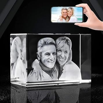 WOMB 2D/3D Laser Engraved Crystal Photo Frame,Custom Glass Photo,Personalised Picture on Glass Cube Valentines Mom's Day Gifts for Her Women,Customized Gifts for Him Her Birthday 2D 5 x 5 x 10 cm