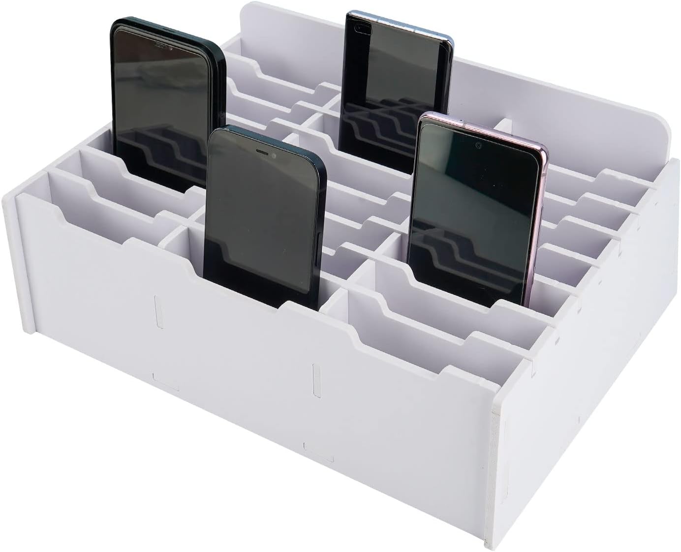 SANFURNEY 24 Slots Cell Phone Storage Box for Classroom Calculator Holder Class Cell Phone Organizer White