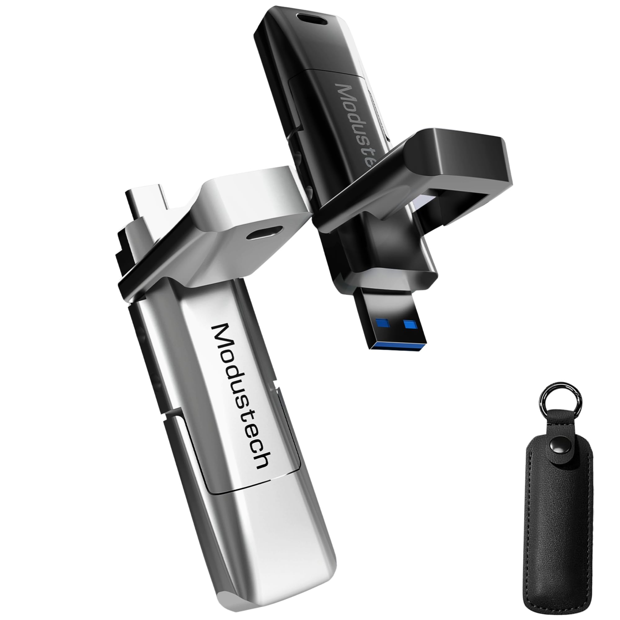 ModusTech SSD externo USB-A y USB-C de 512 GB, SSD externo rápido USB 3.2 | Unidad de estado sólido portátil para Mac, PS4, Xbox X/S, PC, iPhone 15/16 | Diseño de tapa abatible (dorado, 512 GB)