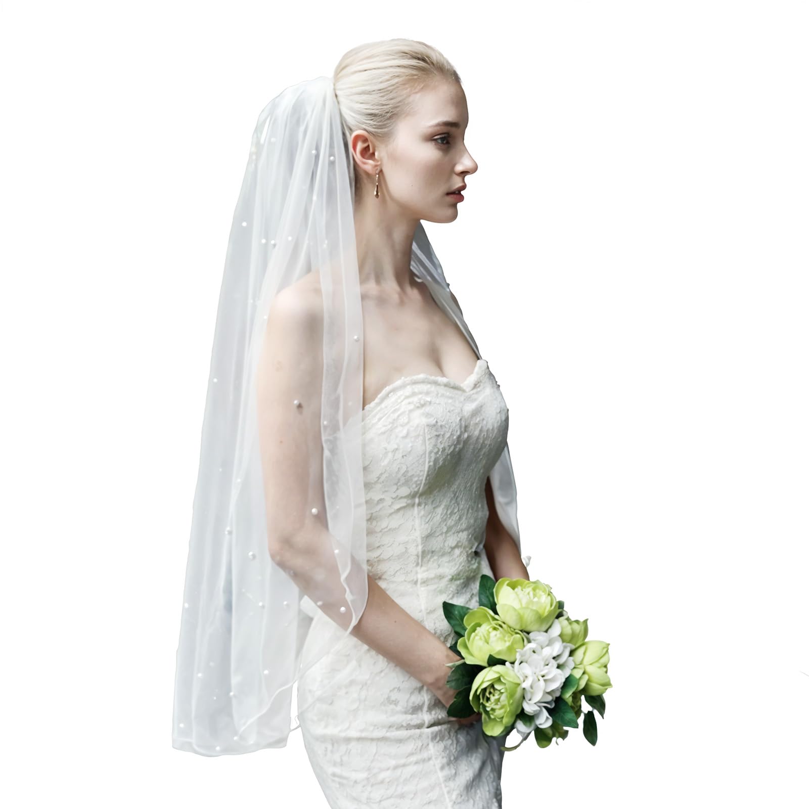 Voile Pour Mariage Voile De Mariée Perlé YOCDNOV - 80-100 Cm Avec Peigne - Tulle Ivoire Léger - Pour Cérémonie Ou Photo Le Génocide Voilé