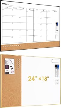 ARCOBIS Dry Erase Calendar Whiteboard Cork Board Combo 36"x24" and Dry Erase Cork Board Combo 24"X18"