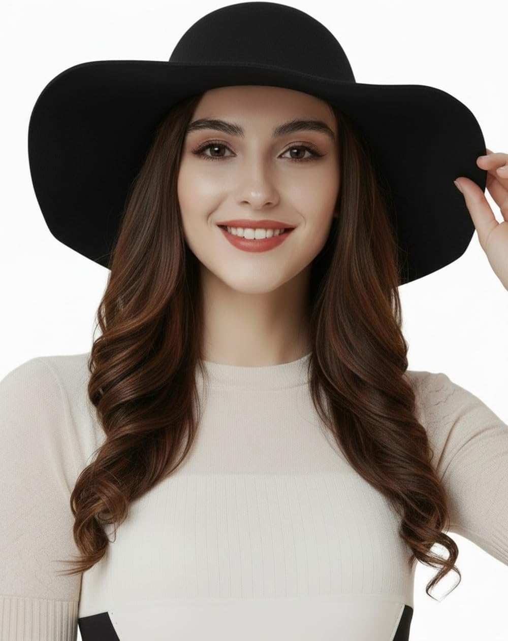 Women's 100% Wool Foldable Wide Brim Retro Fedora Floppy Felt Bowler Hat - Image 2