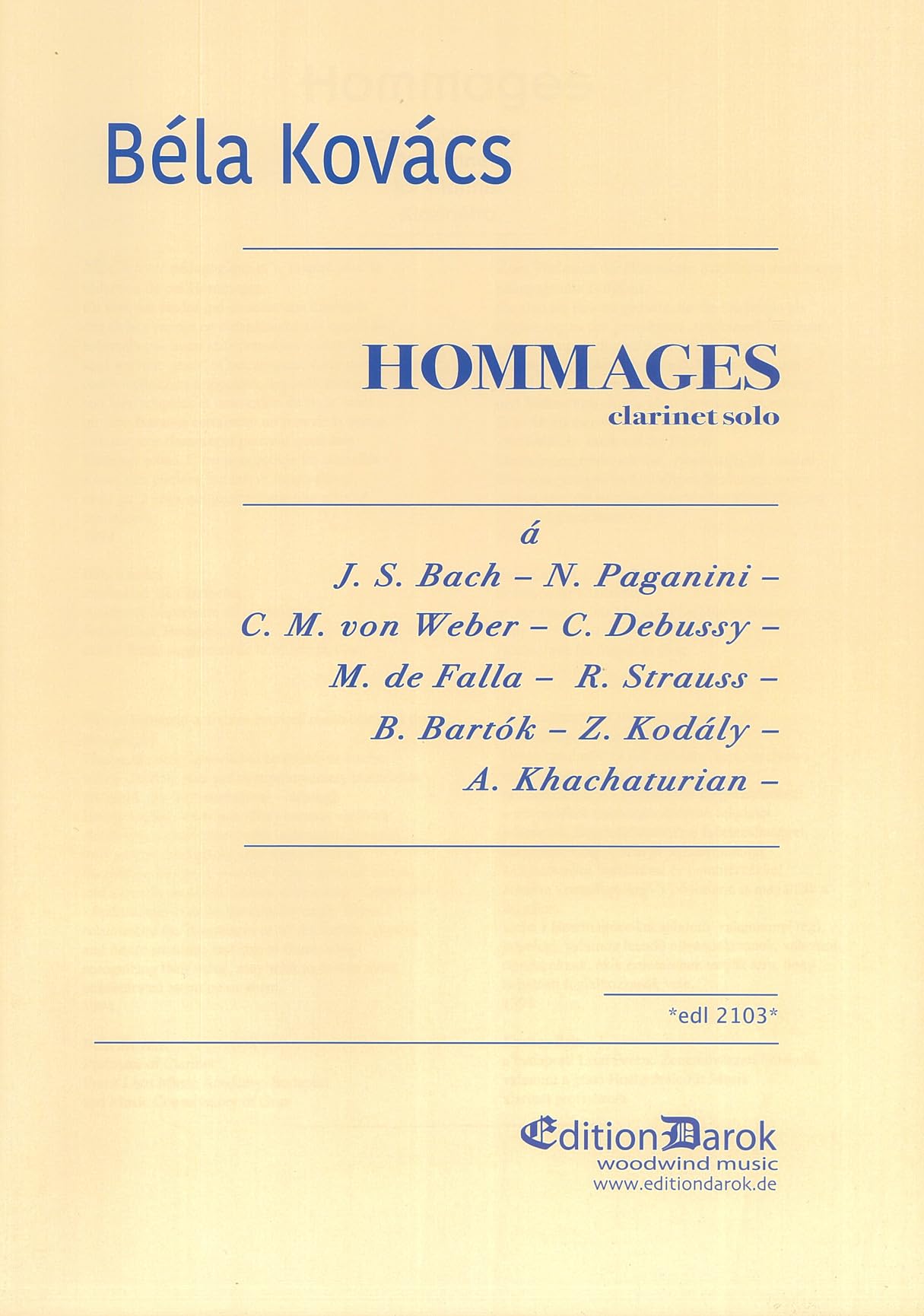 Edition Darok - Hommages for Clarinet in B Flat - Sheet Music