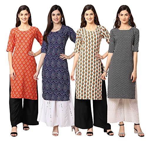 Image of Pinkmint Women's Crepe Digital Print Straight Kurta [Pack of 4] (CCV-334-338-339-335)